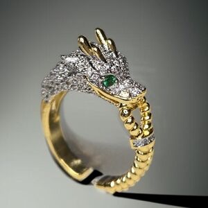 Unique Luxury 18k Gold Plated Zircon Crystal Dragon Rope Lasso Ring